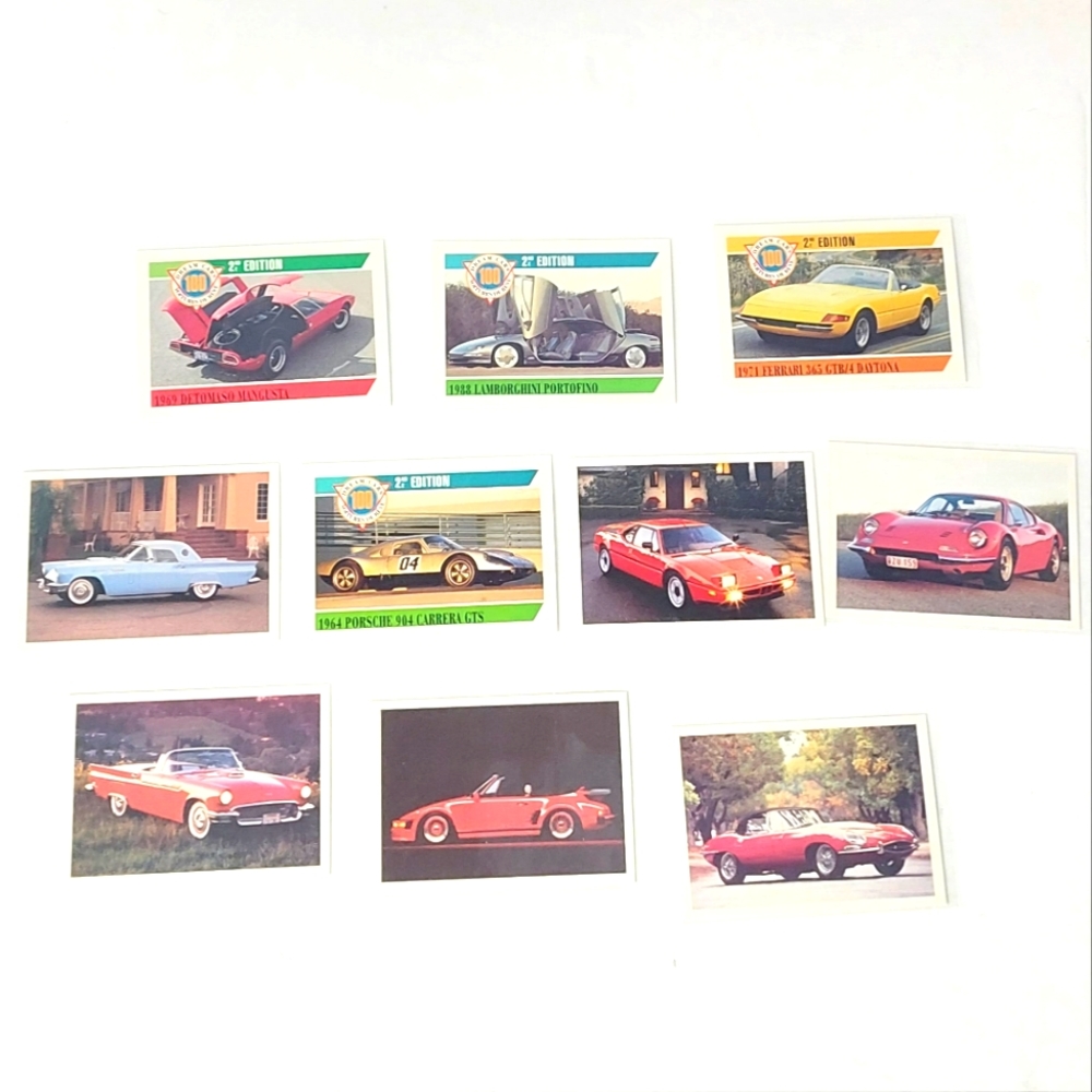 10 Amazing Sports Cars Collector's Cards - Ferrari, Porsche, Jaguar...